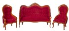 (image for) Victorian Living Room Set - Red & Walnut - 3pc