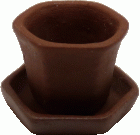 Small Hexagonal Dark Clay Pot w/ Saucer (image for) Small Hexagonal Dark Clay Pot w/ Saucer