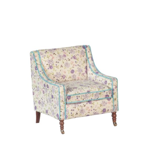(image for) Vintage Fauteuil Upholstered Chair - Lavender Floral Print