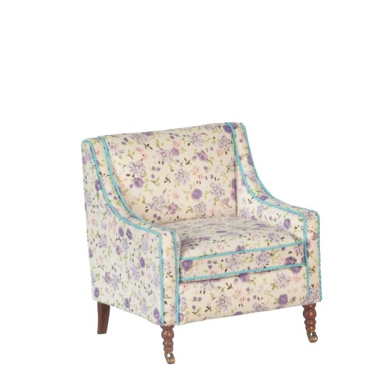 (image for) Vintage Fauteuil Upholstered Chair - Lavender Floral Print