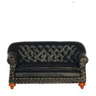 (image for) Black Leather Club Sofa - Walnut