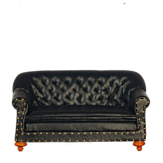 (image for) Black Leather Club Sofa - Walnut