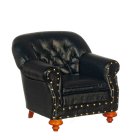 (image for) Black Leather Club Chair - Walnut
