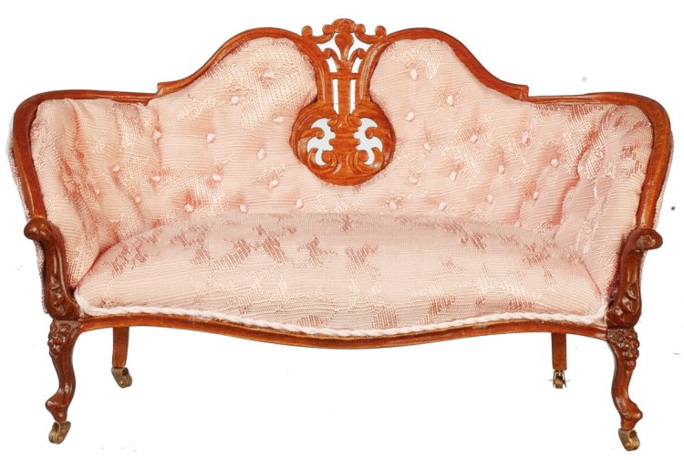 (image for) Queen Anne Upholstered Settee - Walnut