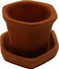 Small Hexagonal Light Clay Pot with Saucer (image for) Small Hexagonal Light Clay Pot with Saucer
