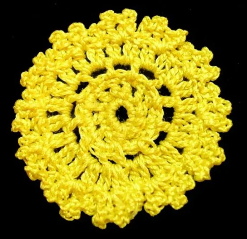 (image for) Hand Crocheted 1 Inch Fancy Doily Yellow