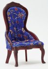 Victorian Ladys Chair - Blue Floral Fabric - Mahogany (image for) Victorian Ladys Chair - Blue Floral Fabric - Mahogany