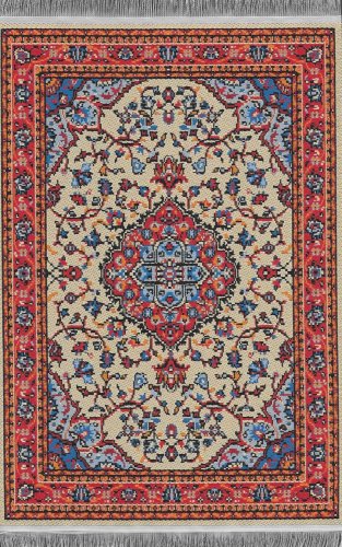 (image for) Turkish Rectangular Area Rug - Red & Orange Floral