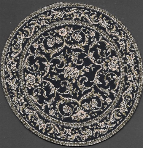 (image for) Turkish Round Throw Rug - Black Floral