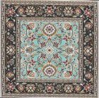 Turkish Square Throw Rug - Black & Teal Floral (image for) Turkish Square Throw Rug - Black & Teal Floral