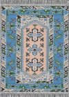 (image for) Turkish Rectangular Throw Rug - Blue & Peach Floral
