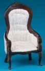 Victorian Gent's Chair w/ White Brocade Fabric - Walnut (image for) Victorian Gent's Chair w/ White Brocade Fabric - Walnut