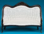 Victorian Sofa w/ White Brocade Fabric - Walnut (image for) Victorian Sofa w/ White Brocade Fabric - Walnut
