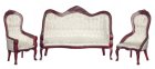 (image for) White Brocade Victorian Living Room Set - Mahogany - 3pc