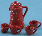 Red Enamel Splatter Coffee or Tea Set 5pc (image for) Red Enamel Splatter Coffee or Tea Set 5pc