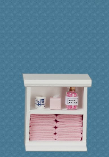(image for) Small Bathroom Cabinet White & Pink w/ Accessories