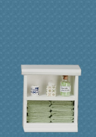 (image for) Small Bathroom Cabinet White & Light Green w/ Accessories