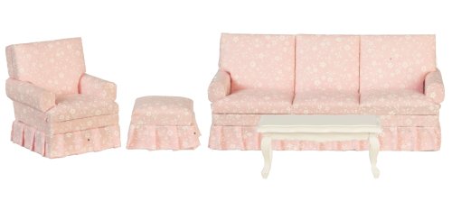 (image for) Living Room Set Pink Print & White - 5pc