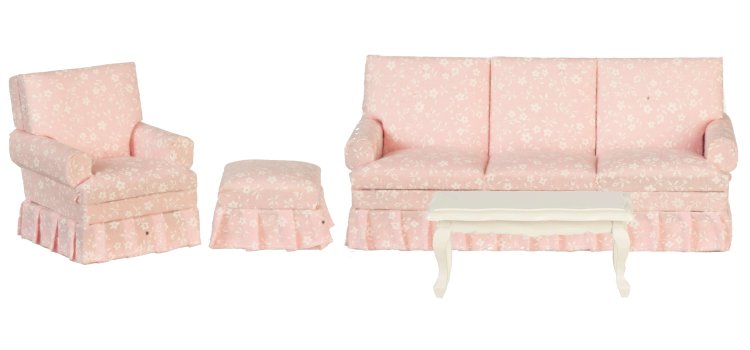 (image for) Living Room Set Pink Print & White - 5pc