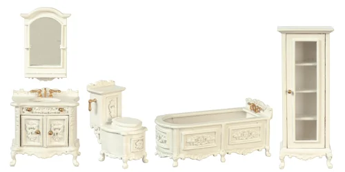 (image for) 1/2in Scale Victorian Bathroom Set - Antique White 5pc