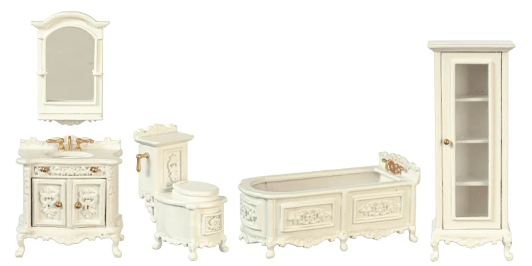 (image for) 1/2in Scale Victorian Bathroom Set - Antique White 5pc