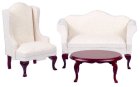 Queen Anne Small Living Room Set w/ White Fabric - 4pc (image for) Queen Anne Small Living Room Set w/ White Fabric - 4pc