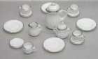 17pc Dinner Set White China with Silver Trim (image for) 17pc Dinner Set White China with Silver Trim