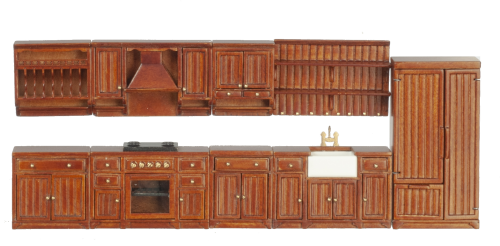 (image for) 1/2in Scale Kitchen Set 9pc - Walnut