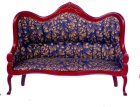 Victorian Sofa - Mahogany w/ White - Blue & Gold Fabric Fabr (image for) Victorian Sofa - Mahogany w/ White - Blue & Gold Fabric Fabr
