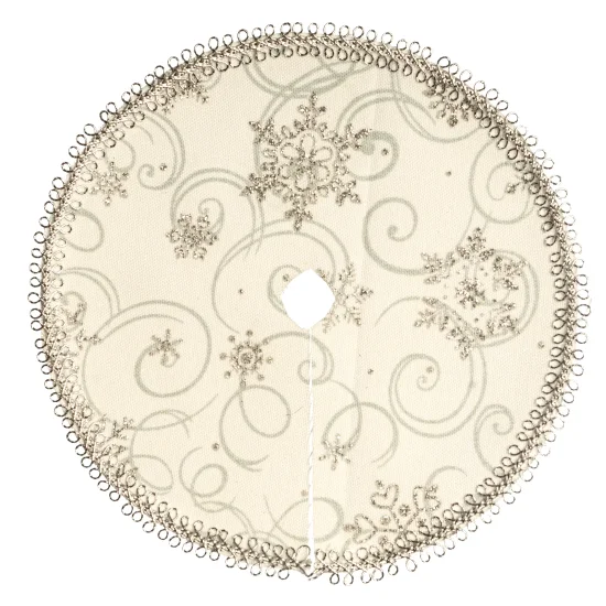(image for) Elegant Silver Tree Skirt w/ Loop Lace Trim