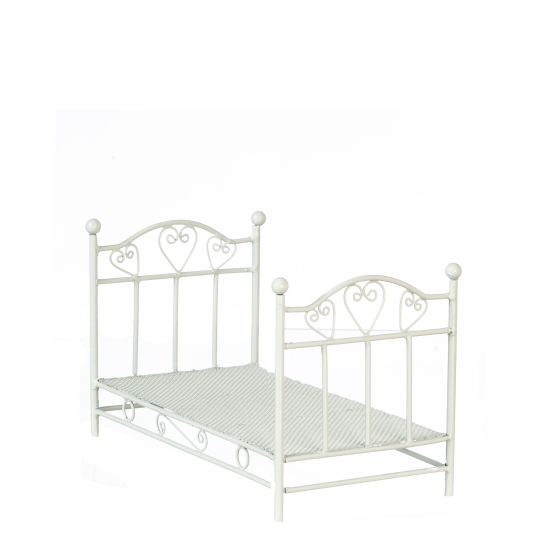 (image for) Heart Scroll Metal Bed - White - Single Size