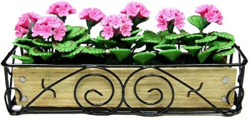(image for) Pink Geraniums in Scroll Iron Planter