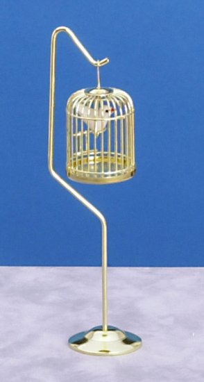 Brass Bird Cage w/ Bird & Stand  Mary's Dollhouse Miniature Accessories