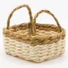 Shallow Square Basket Bag with Handles - Cream/Brown (image for) Shallow Square Basket Bag with Handles - Cream/Brown