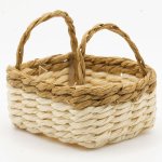 Shallow Square Basket Bag with Handles - Cream/Brown (image for) Shallow Square Basket Bag with Handles - Cream/Brown