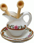 Ceramic Bowl & Pitcher w/ Wooden Spoons (image for) Ceramic Bowl & Pitcher w/ Wooden Spoons