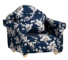 (image for) Navy Floral Club Chair w/ Throw Pillow