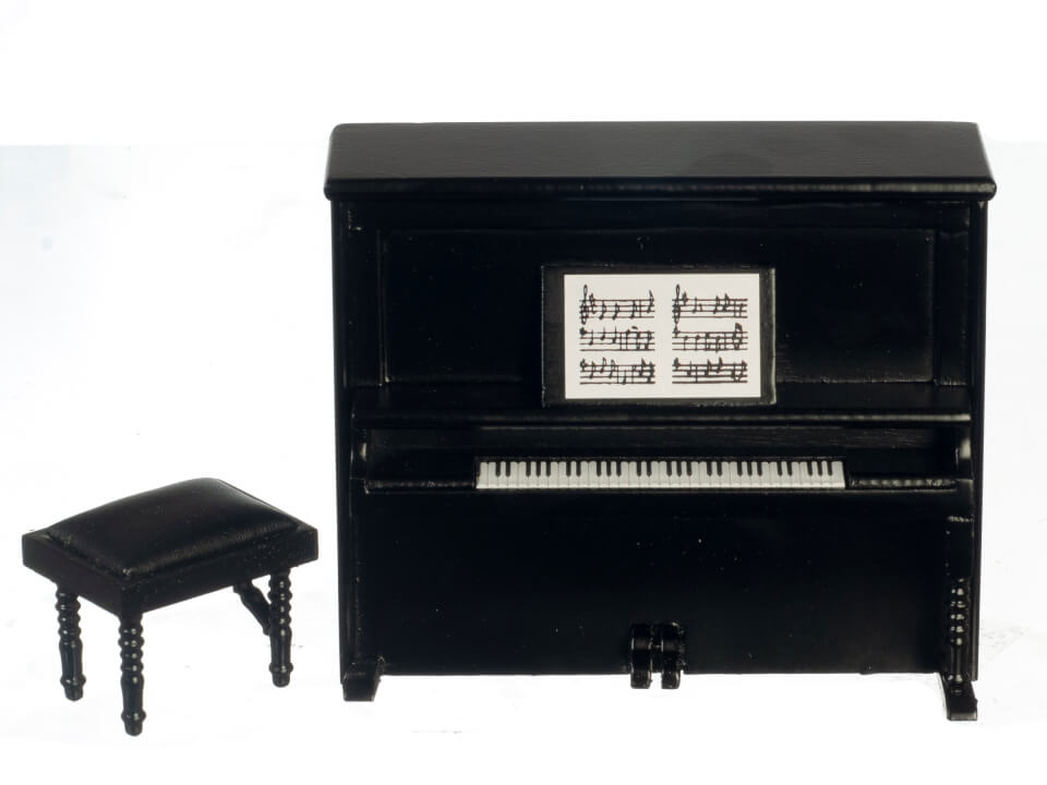 Upright Piano & Bench - Black