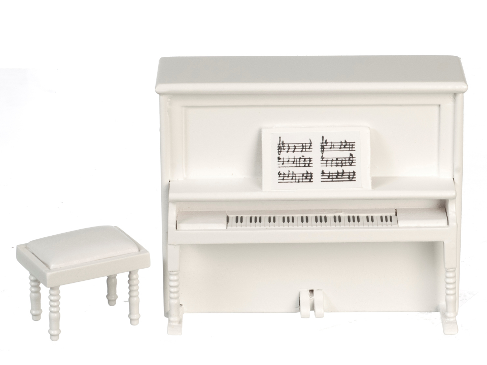 Upright Piano & Bench - White