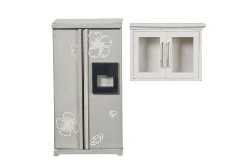 Kitchen Refrigerator & Cabinet Set - Silver & White