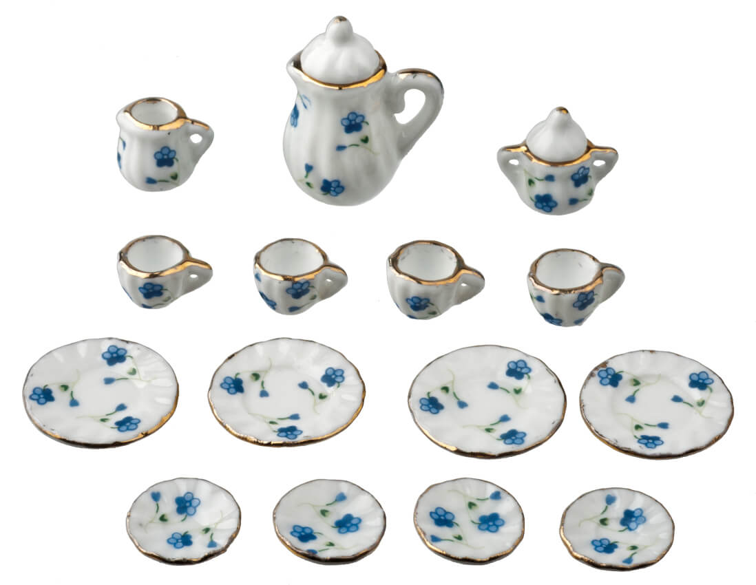 Blue Floral Table Dishes Set 17pc