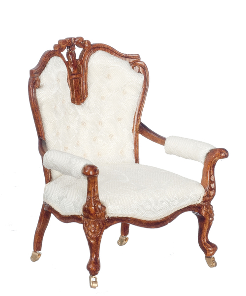 Victorian Armchair White & - Walnut