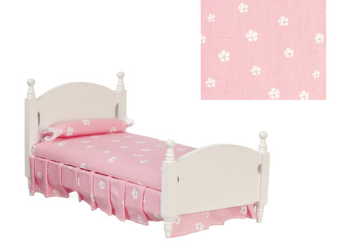Pink Single Bed w/ Linens - White
