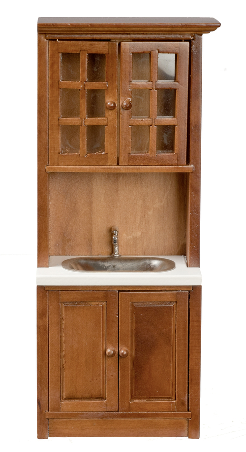 Walnut Bathroom Sink Cabinet w/ White Countertop