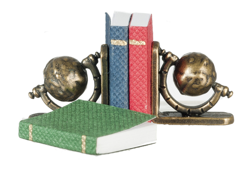 Antique Brass Globe Bookends w/ 3 Books
