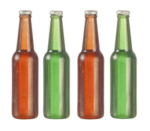 Green & Brown Beer Bottles Plastic 4pc