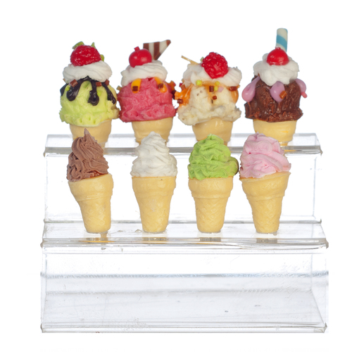 Ice Cream Shop Stand w/ 8 Assorted Ice Cream Cones