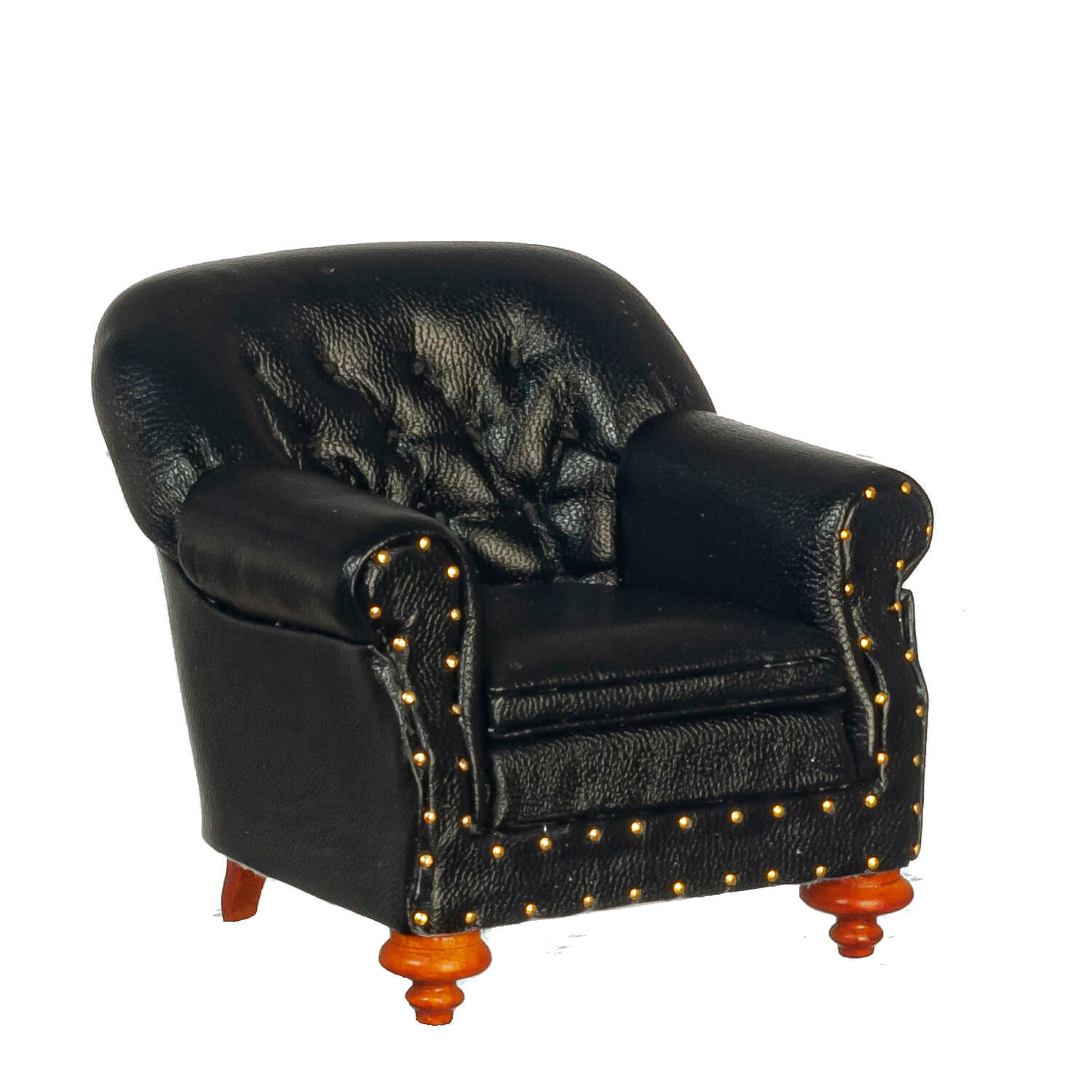 Black Leather Club Chair - Walnut