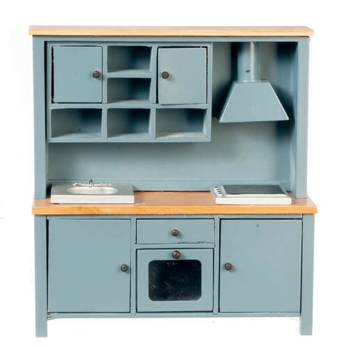 Kitchen Sink - Stove - Cabinet - Blue & Oak