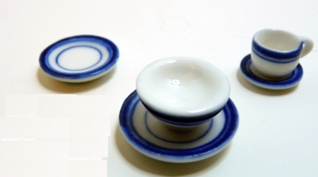 Blue Trim Ceramic Dinner Set for One 5pc